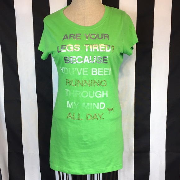 PINK Victoria's Secret Tops - Pink Victoria’s Secret green beaded T-shirt sz M